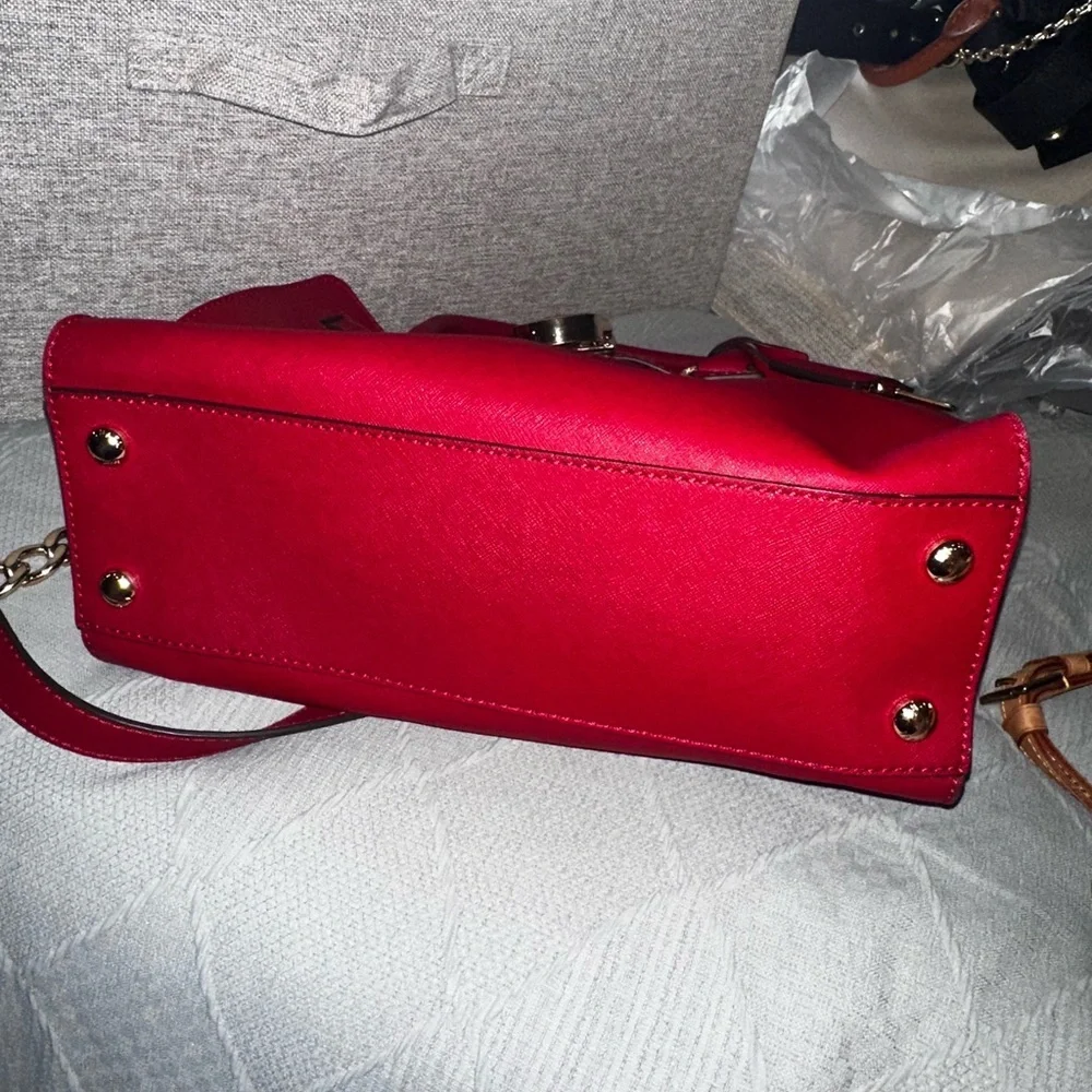 Red leather shoulder bag top handle satchel bag Michael Kors Hamilton purse